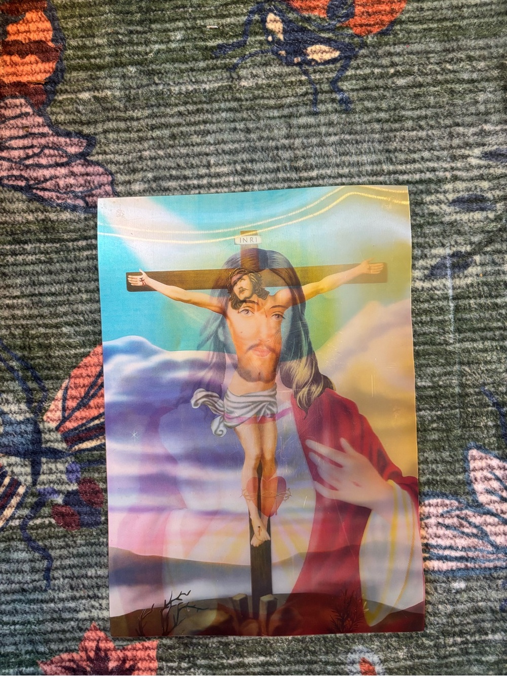 Religious Home Art Poster in Red and Blue